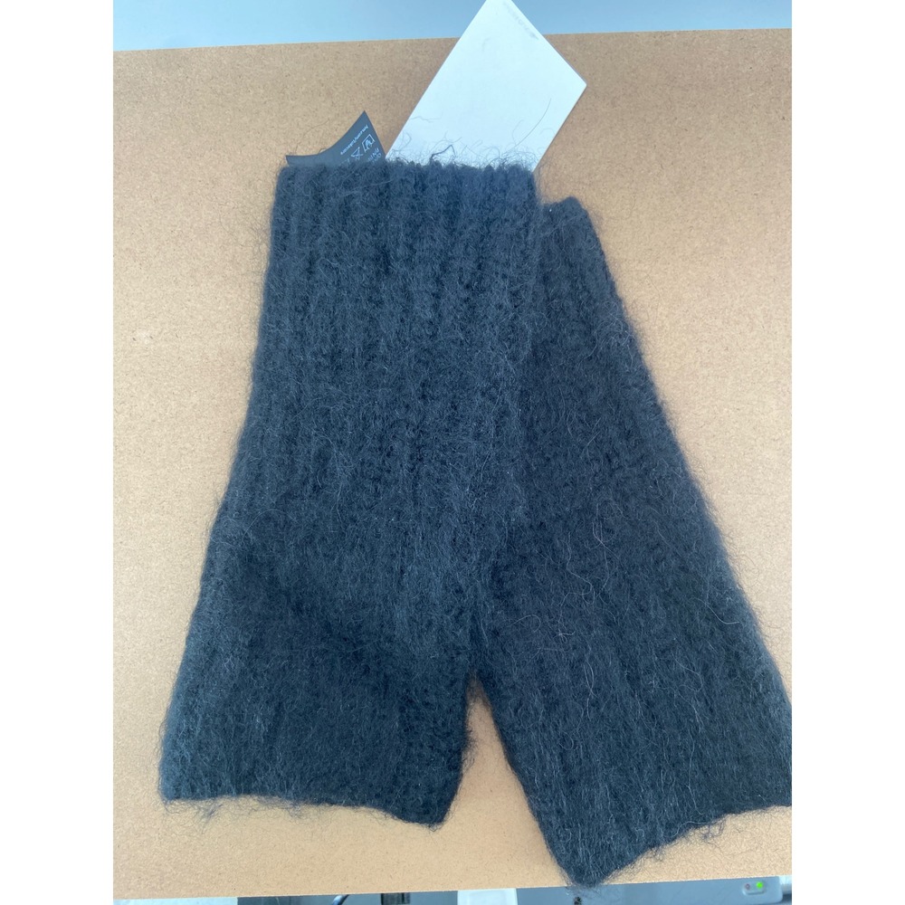 HM Fuzzy Alpaca Wool Blend Fingerless Gloves Black Ribbed Knit One Size